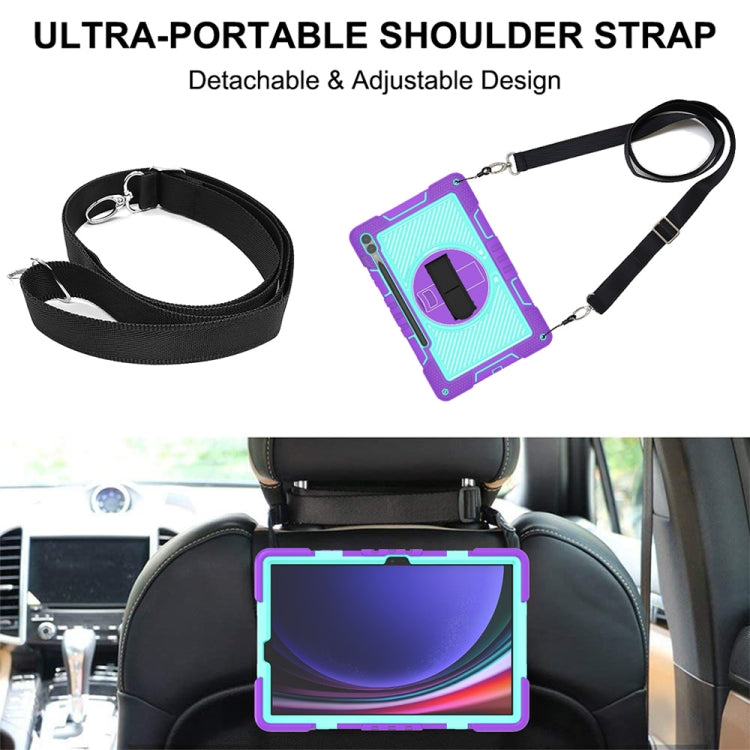 For Samsung Galaxy Tab S9+ 360 Degree Rotation PC Contrast Silicone Tablet Case(Purple + Mint Green)