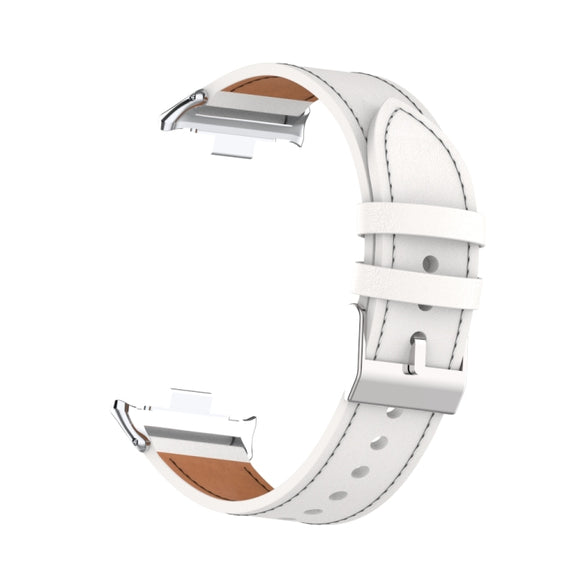 For Xiaomi Smart Band 9 Pro / 8 Pro 18mm Microfiber Sewing Leather Watch Band(White+Silver)