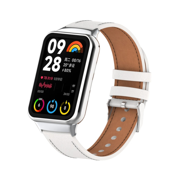 For Xiaomi Smart Band 9 Pro / 8 Pro 18mm Microfiber Sewing Leather Watch Band(White+Silver)