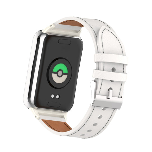 For Xiaomi Smart Band 9 Pro / 8 Pro 18mm Microfiber Sewing Leather Watch Band(White+Ivory White)