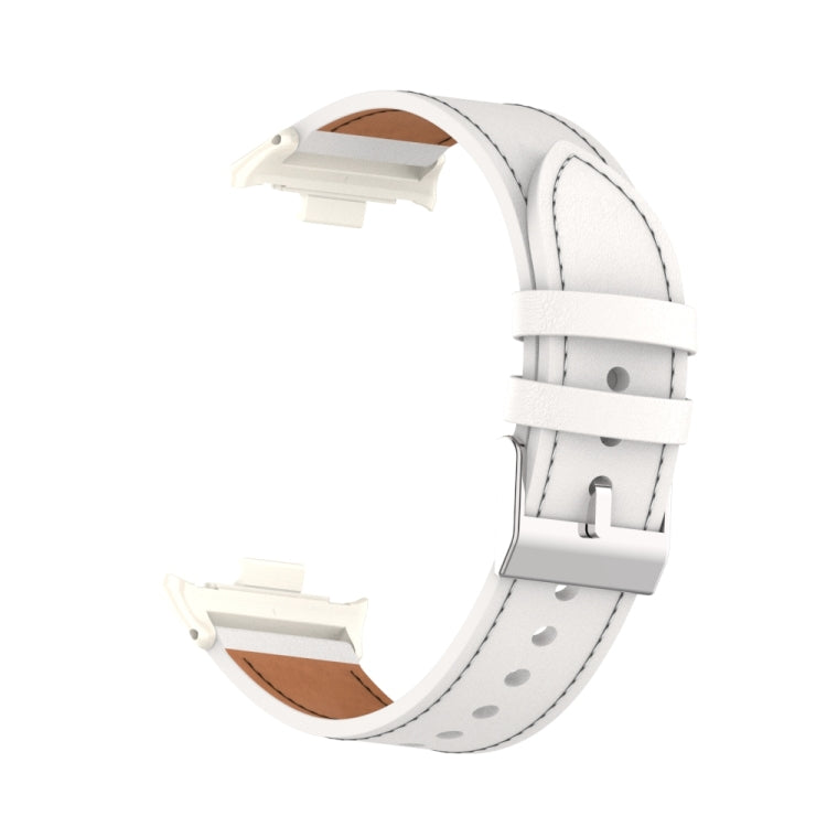 For Xiaomi Smart Band 9 Pro / 8 Pro 18mm Microfiber Sewing Leather Watch Band(White+Ivory White)