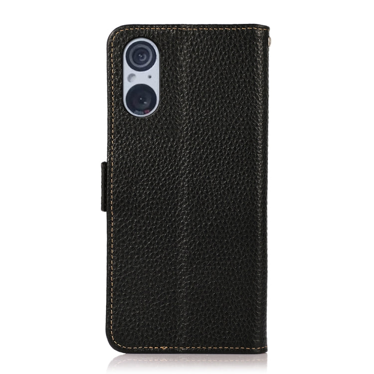 For Sony Xperia 5 V KHAZNEH Side-Magnetic Litchi Genuine Leather RFID Case(Black)