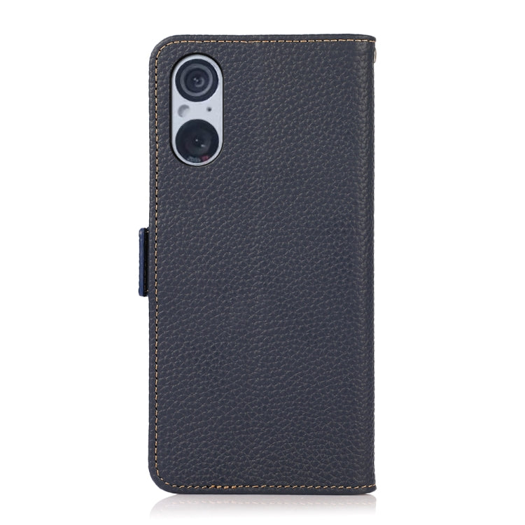 For Sony Xperia 5 V KHAZNEH Side-Magnetic Litchi Genuine Leather RFID Case(Blue)