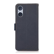 For Sony Xperia 5 V KHAZNEH Side-Magnetic Litchi Genuine Leather RFID Case(Blue)
