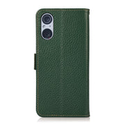 For Sony Xperia 5 V KHAZNEH Side-Magnetic Litchi Genuine Leather RFID Case(Green)