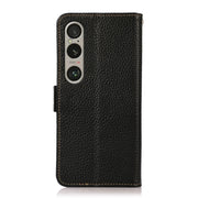 For Sony Xperia 1 VI KHAZNEH Side-Magnetic Litchi Genuine Leather RFID Case(Black)