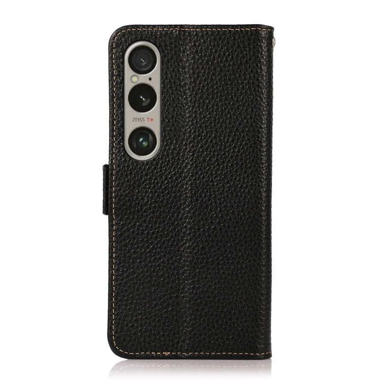 For Sony Xperia 1 VI KHAZNEH Side-Magnetic Litchi Genuine Leather RFID Case(Black)