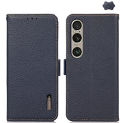 For Sony Xperia 1 VI KHAZNEH Side-Magnetic Litchi Genuine Leather RFID Case(Blue)