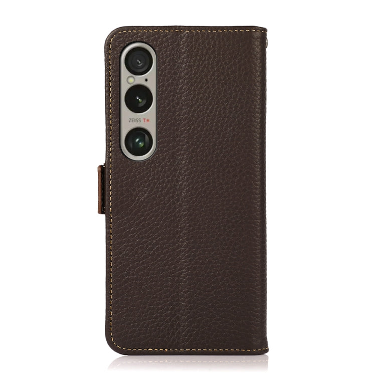 For Sony Xperia 1 VI KHAZNEH Side-Magnetic Litchi Genuine Leather RFID Case(Brown)