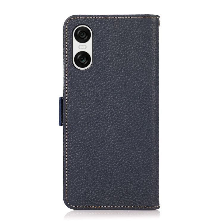 For Sony Xperia 10 VI KHAZNEH Side-Magnetic Litchi Genuine Leather RFID Case(Blue)