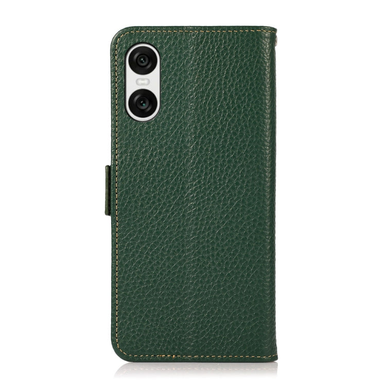 For Sony Xperia 10 VI KHAZNEH Side-Magnetic Litchi Genuine Leather RFID Case(Green)