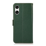 For Sony Xperia 10 VI KHAZNEH Side-Magnetic Litchi Genuine Leather RFID Case(Green)