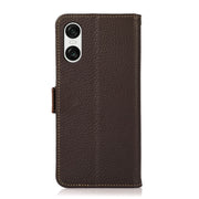For Sony Xperia 10 VI KHAZNEH Side-Magnetic Litchi Genuine Leather RFID Case(Brown)