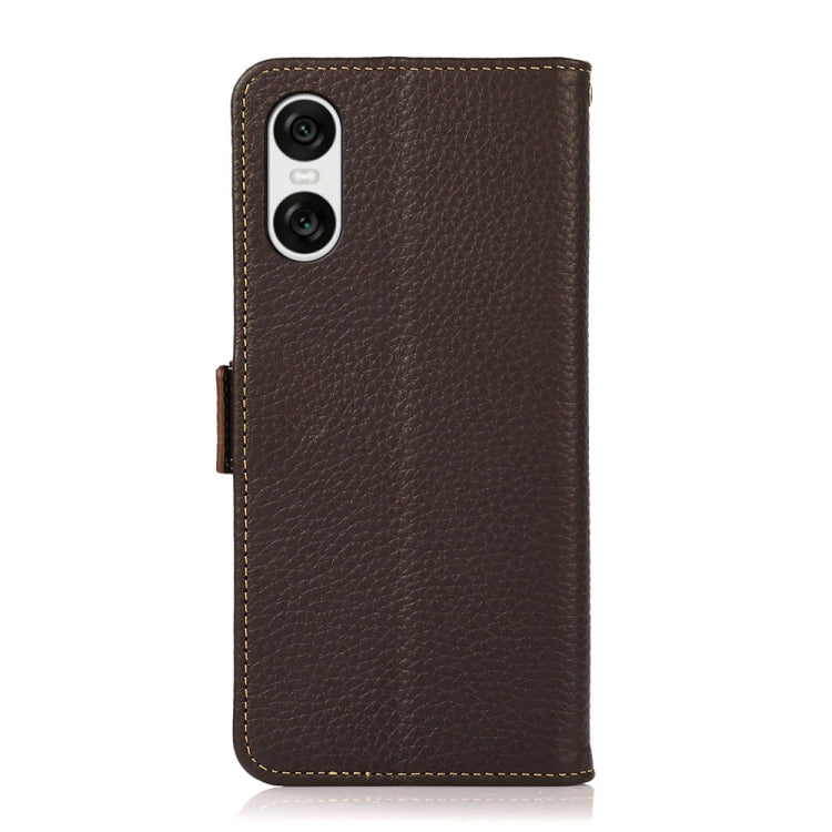 For Sony Xperia 10 VI KHAZNEH Side-Magnetic Litchi Genuine Leather RFID Case(Brown)