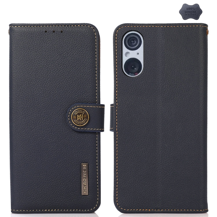 For Sony Xperia 5 V KHAZNEH Custer Genuine Leather RFID Phone Case(Blue)