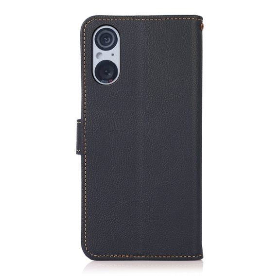 For Sony Xperia 5 V KHAZNEH Custer Genuine Leather RFID Phone Case(Blue)