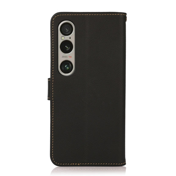For Sony Xperia 1 VI KHAZNEH Custer Genuine Leather RFID Phone Case(Black)