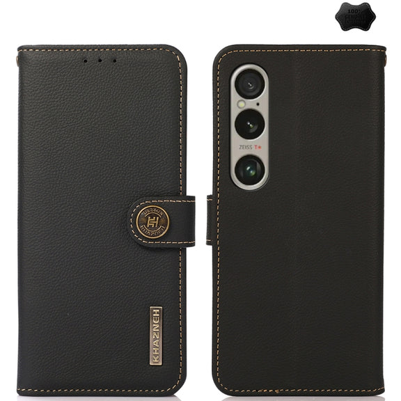 For Sony Xperia 1 VI KHAZNEH Custer Genuine Leather RFID Phone Case(Black)