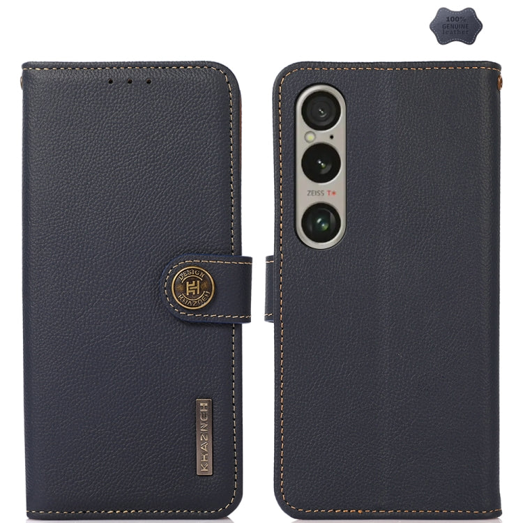For Sony Xperia 1 VI KHAZNEH Custer Genuine Leather RFID Phone Case(Blue)
