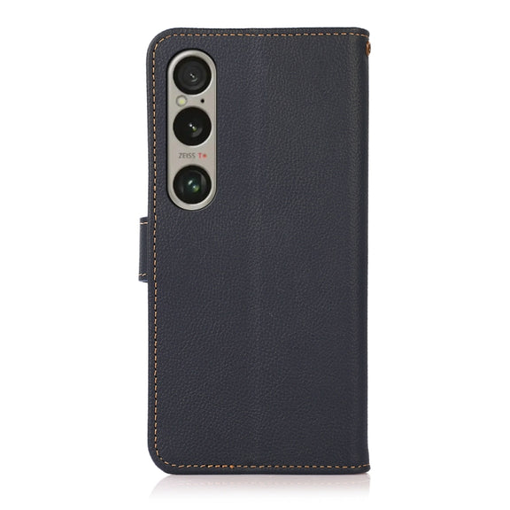 For Sony Xperia 1 VI KHAZNEH Custer Genuine Leather RFID Phone Case(Blue)