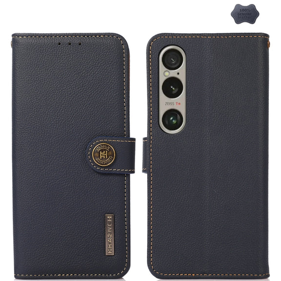 For Sony Xperia 1 VI KHAZNEH Custer Genuine Leather RFID Phone Case(Blue)