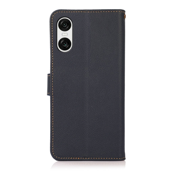 For Sony Xperia 10 VI KHAZNEH Custer Genuine Leather RFID Phone Case(Blue)