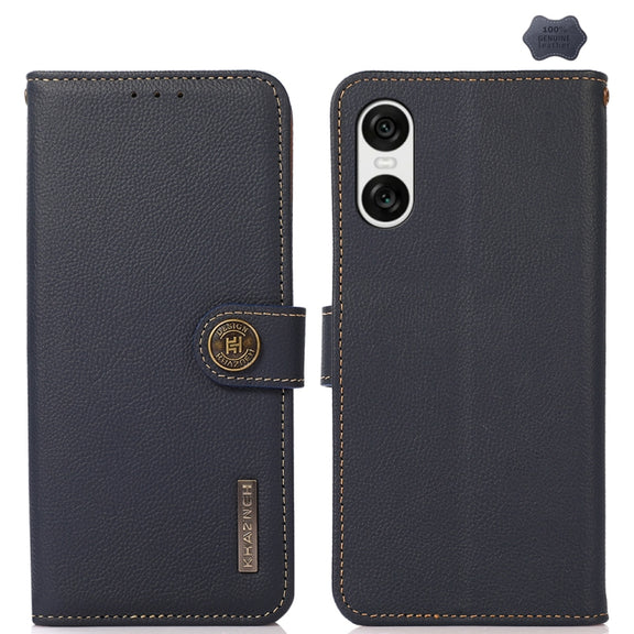 For Sony Xperia 10 VI KHAZNEH Custer Genuine Leather RFID Phone Case(Blue)
