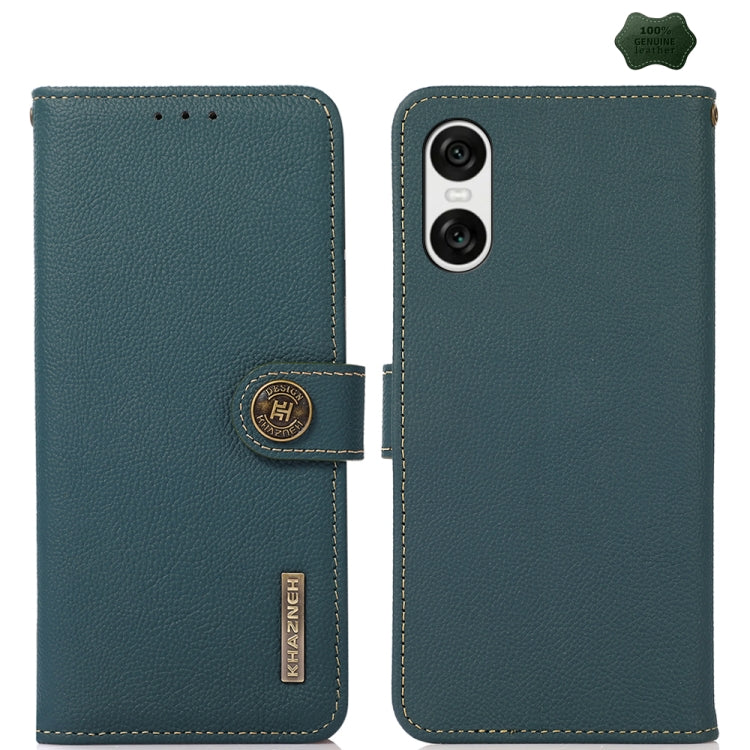 For Sony Xperia 10 VI KHAZNEH Custer Genuine Leather RFID Phone Case(Green)
