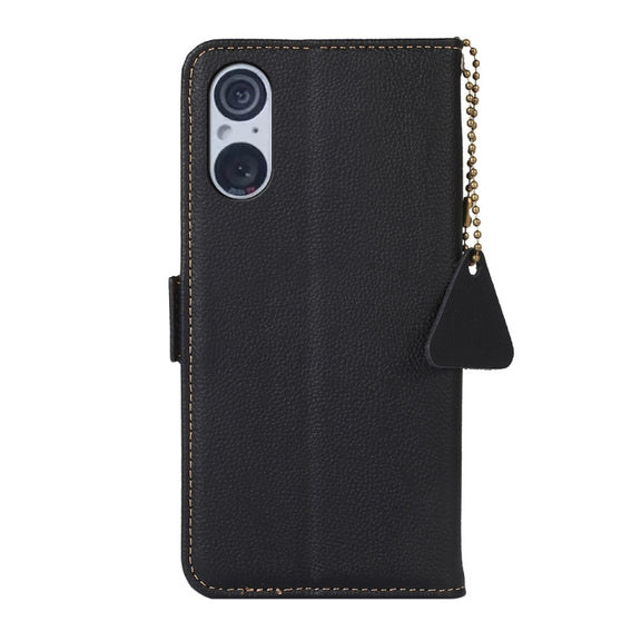 For Sony Xperia 5 V Side-Magnetic TJ Genuine Leather RFID Phone Case(Black)