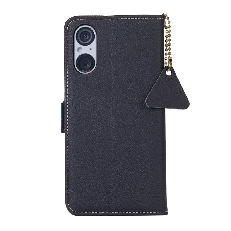 For Sony Xperia 5 V Side-Magnetic TJ Genuine Leather RFID Phone Case(Blue)