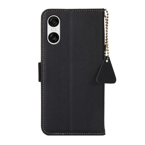 For Sony Xperia 10 VI Side-Magnetic TJ Genuine Leather RFID Phone Case(Black)