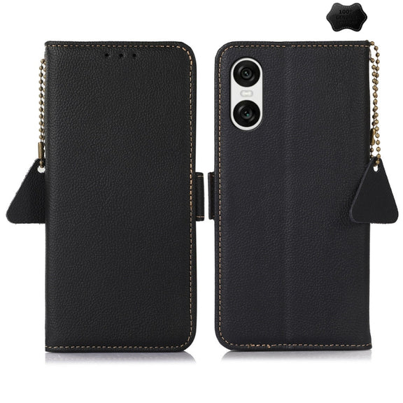 For Sony Xperia 10 VI Side-Magnetic TJ Genuine Leather RFID Phone Case(Black)