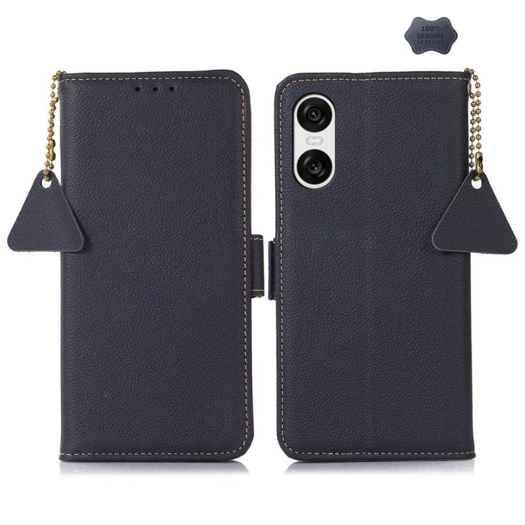 For Sony Xperia 10 VI Side-Magnetic TJ Genuine Leather RFID Phone Case(Blue)