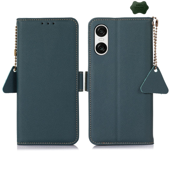 For Sony Xperia 10 VI Side-Magnetic TJ Genuine Leather RFID Phone Case(Green)