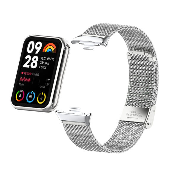For Xiaomi Mi Band 8 Pro 18mm Steel Mesh Buckle Metal Watch Band(Silver)
