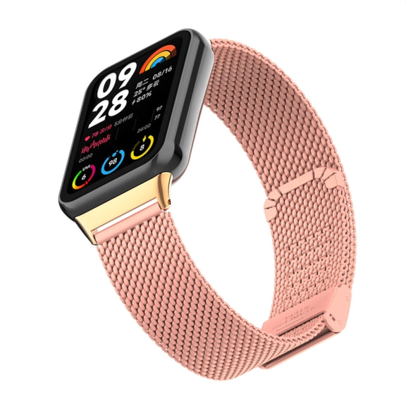 For Xiaomi Smart Band 9 Pro / 8 Pro 18mm Steel Mesh Buckle Metal Watch Band(Bright Pink)