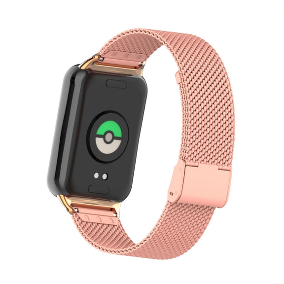 For Xiaomi Smart Band 9 Pro / 8 Pro 18mm Steel Mesh Buckle Metal Watch Band(Bright Pink)