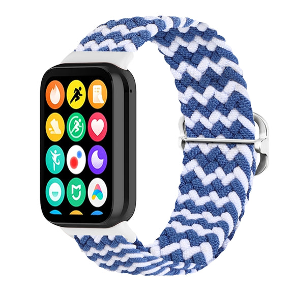 For Xiaomi Smart Band 9 Pro / 8 Pro 18mm Buckle Nylon Braided Watch Band(Wave Pattern Blue White)