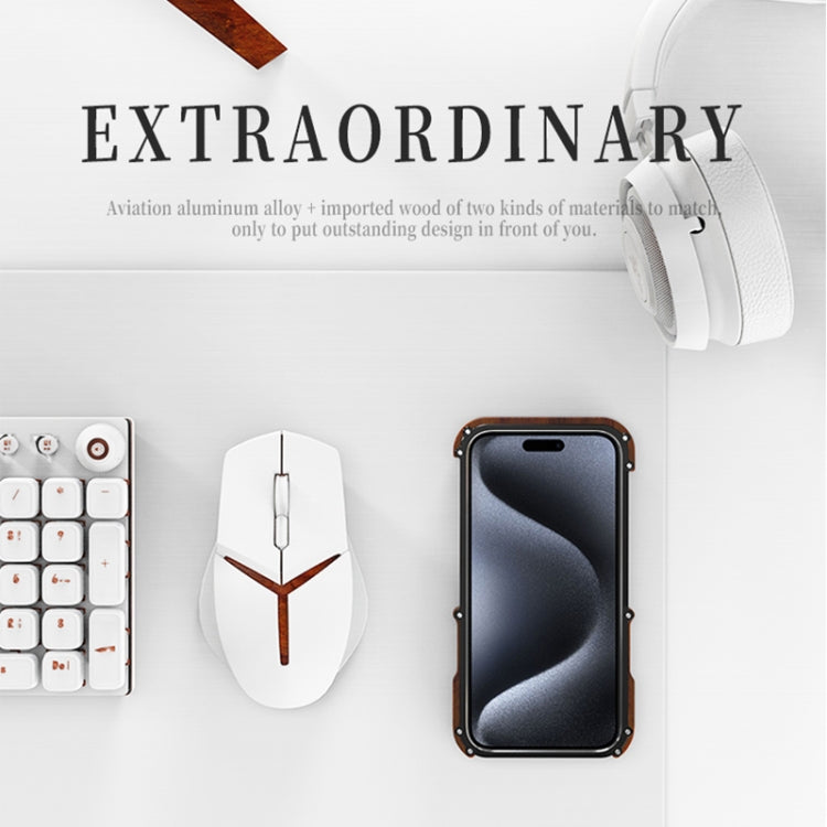 For iPhone 16 Plus R-JUST Ironwood Generation Metal Hybrid Wood Phone Case