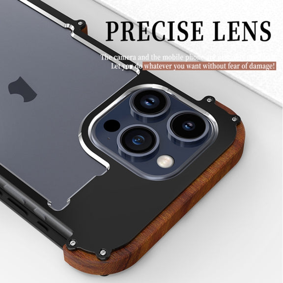 For iPhone 16 Pro R-JUST Ironwood Generation Metal Hybrid Wood Phone Case