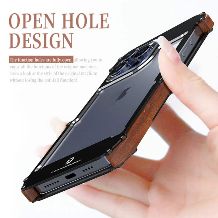 For iPhone 16 Plus R-JUST Ironwood Generation Metal Hybrid Wood Phone Case