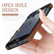 For iPhone 15 Pro R-JUST Ironwood Generation Metal Hybrid Wood Phone Case