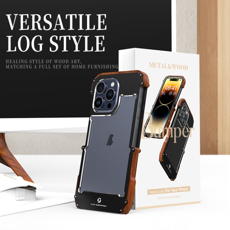 For iPhone 16 Plus R-JUST Ironwood Generation Metal Hybrid Wood Phone Case