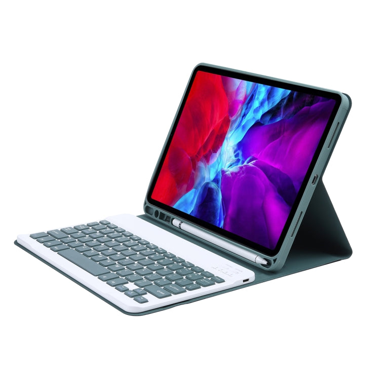 C-11B For iPad Air 4 / Air 5 / Pro 11 inch 2022 / 2021 / 2020 / 2018 Detachable ABS Candy Color Bluetooth Keyboard Tablet Case with Stand & Pen Slot(Dark Green)