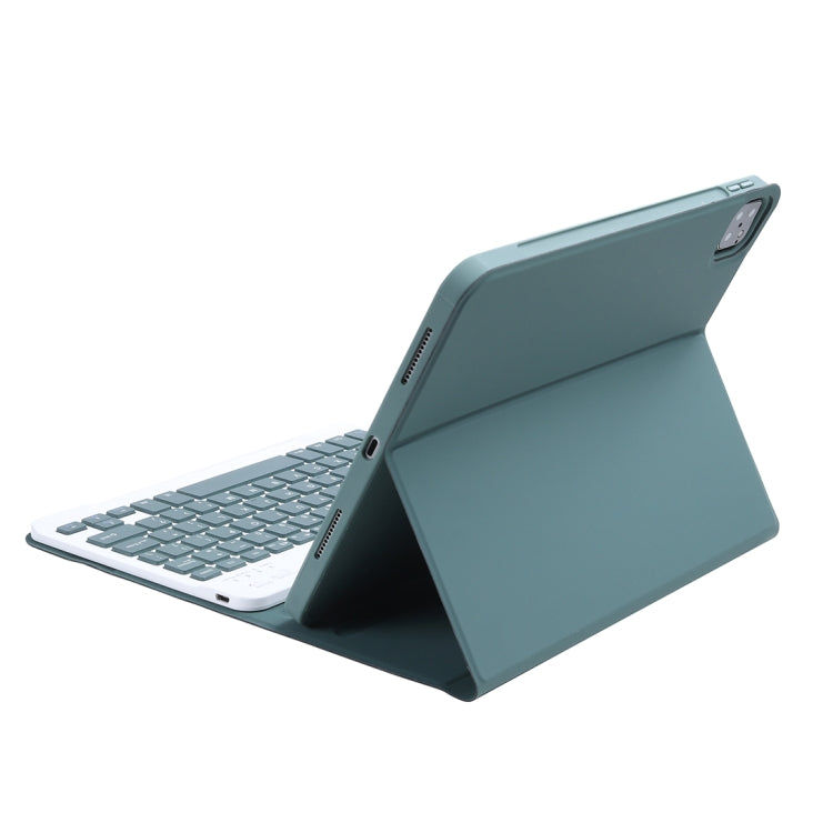 C-11B For iPad Air 4 / Air 5 / Pro 11 inch 2022 / 2021 / 2020 / 2018 Detachable ABS Candy Color Bluetooth Keyboard Tablet Case with Stand & Pen Slot(Dark Green)