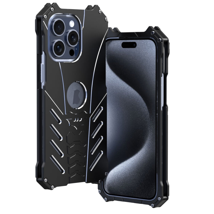 For iPhone 15 Pro Max R-JUST Batman Hollow Metal Phone Protective Case(Black)