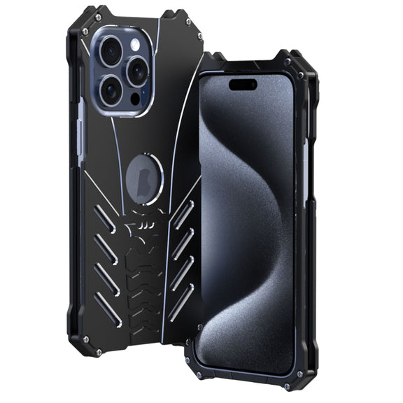 For iPhone 15 Pro Max R-JUST Batman Hollow Metal Phone Protective Case(Black)