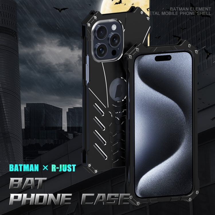 For iPhone 16 R-JUST Batman Hollow Metal Phone Protective Case(Black)