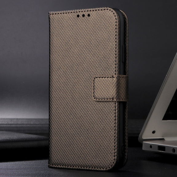 For iPhone 16 Pro Diamond Texture Leather Phone Case(Brown)