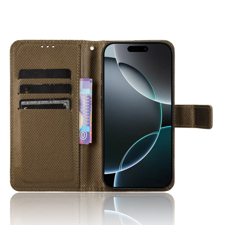 For iPhone 16 Pro Diamond Texture Leather Phone Case(Brown)
